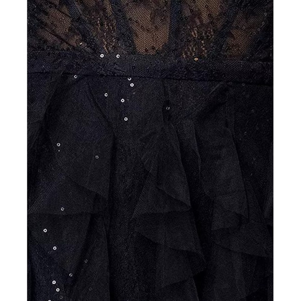 Betsy Adam Gown Women 12 Black Lace Tulle Sequin Tiered Ruffle Strapless Formal - Picture 5 of 13